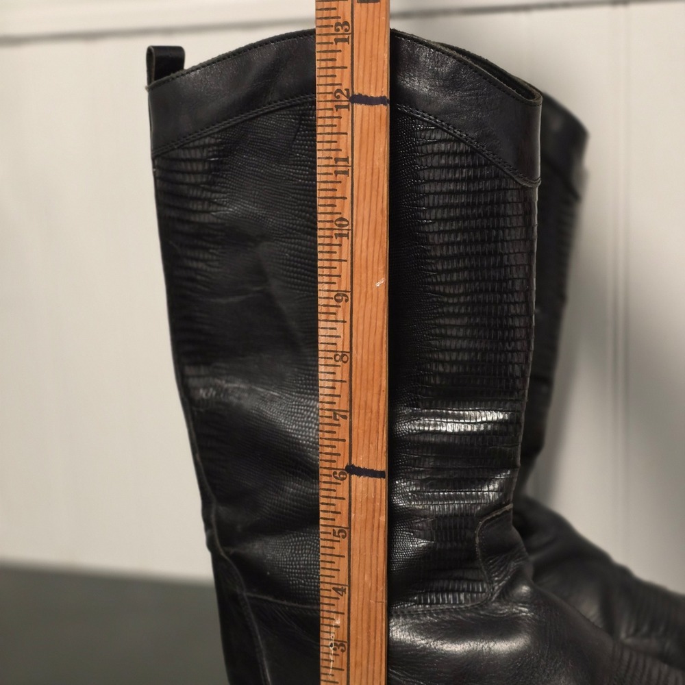 Black Leather Cowboy Boots Women's Western Tall Riding Boots‎ Pointed Toe - Picture 3 of 15